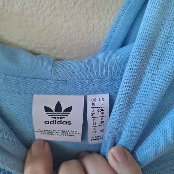 Adidas Light Blue Trefoil Hoodie Sweatshirt Size S Cotton Logo Unisex Oversized - Picture 2 of 6